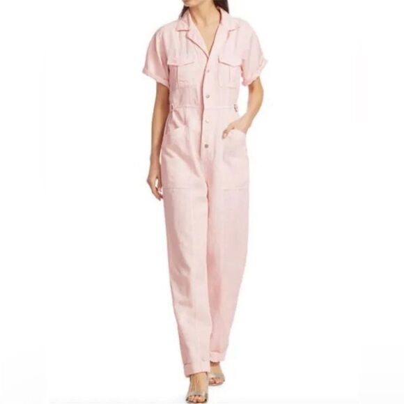 A.L.C. Petra Morganite Pink Contemporary Feminine Pockets Buttons Boho Jumpsuit - Picture 4 of 16